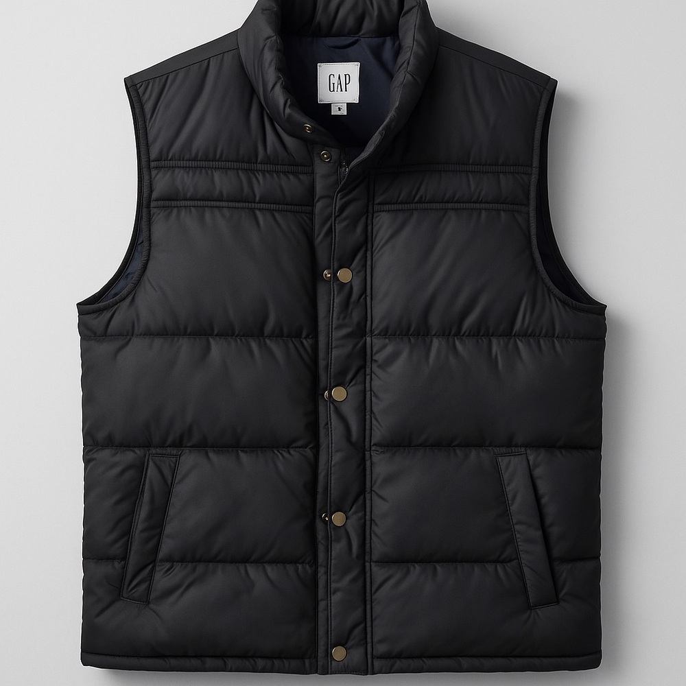 GAP Men’s Black Puffer Vest Large | Quilted Insulated Outerwear Winter Layer